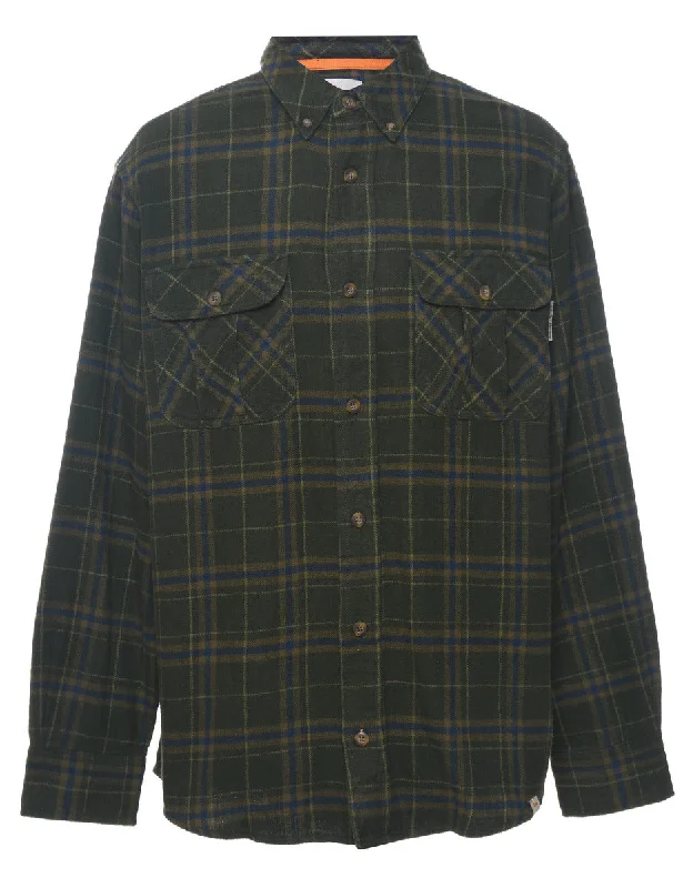 Olive Green Checked Flannel Shirt - L