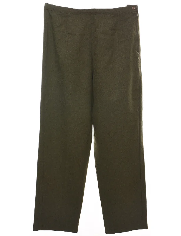 Olive Green Classic Straight-Fit Trousers - W32 L29