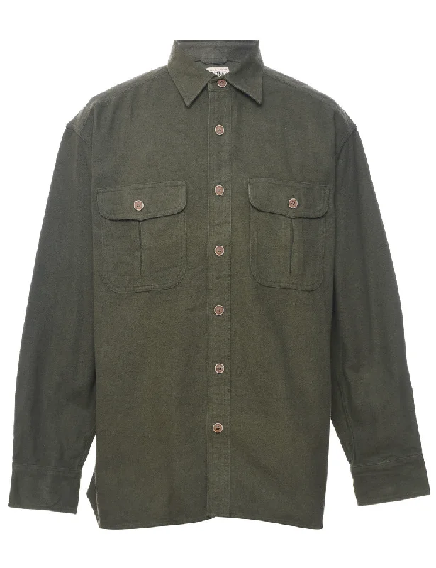 Olive Green Flannel Shirt - M