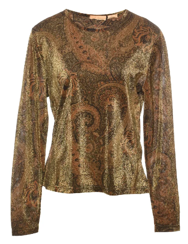 Paisley Print Metallic Evening Top - M