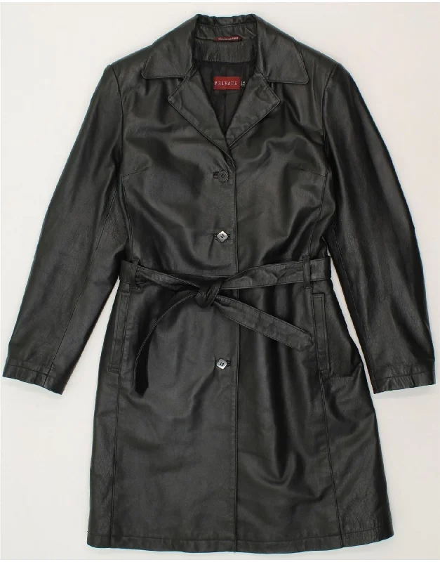 PRIVATE Womens Leather Coat IT 44 Medium Black Leather