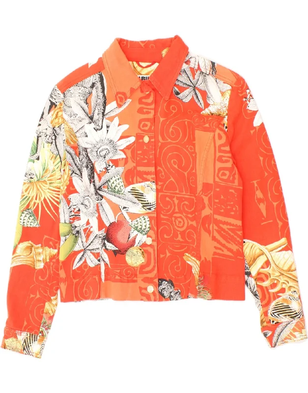 VINTAGE Womens Bomber Jacket IT 38 XS Orange Floral Cotton