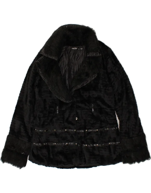 VINTAGE Womens Faux Fur Jacket UK 14 Large Black Acrylic