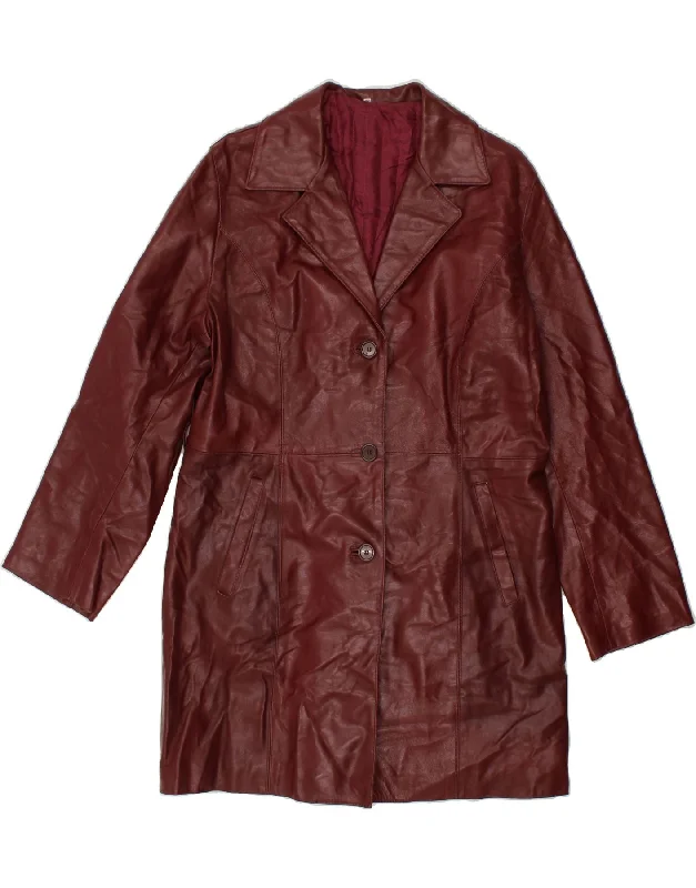 VINTAGE Womens Leather Coat UK 18 XL Burgundy Leather