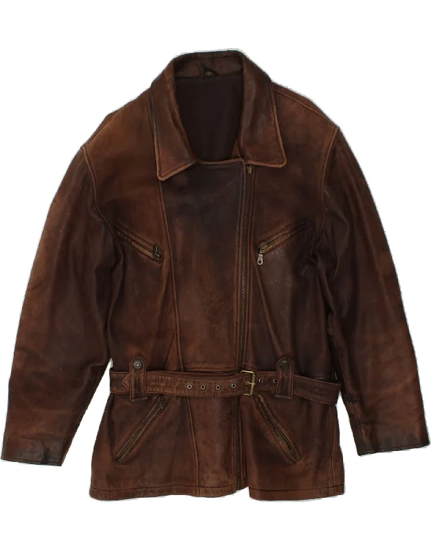 VINTAGE Womens Leather Jacket EU 44 XL Brown Leather