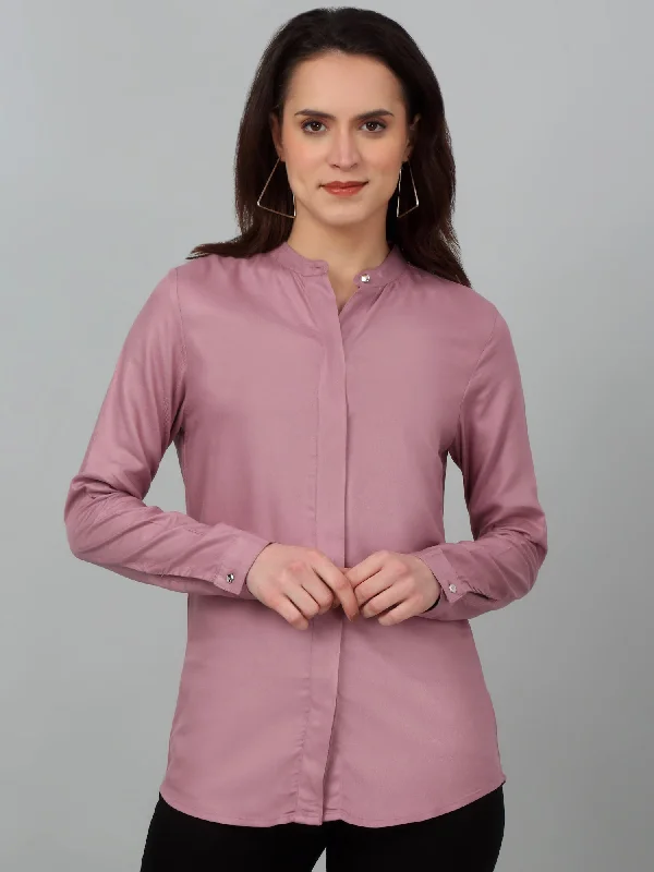 Women's Casual  Light Pink Solid Mandarin Collar Tunic