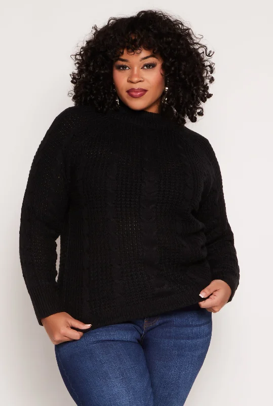 Plus Size Cable Knit Mock Neck Sweater