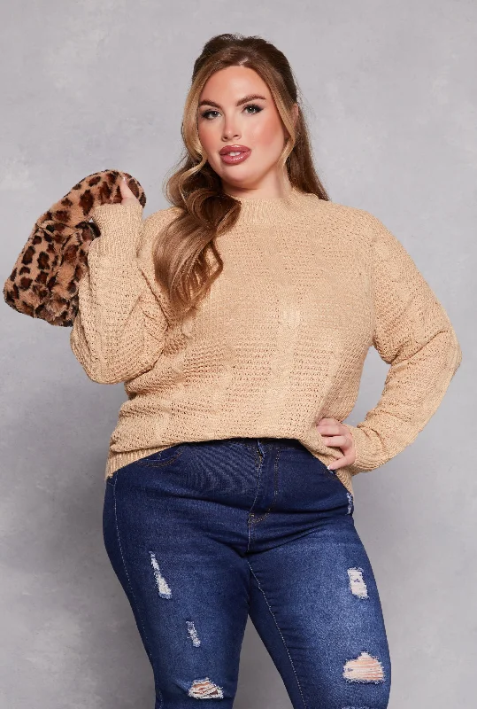 Plus Size Cable Knit Mock Neck Sweater