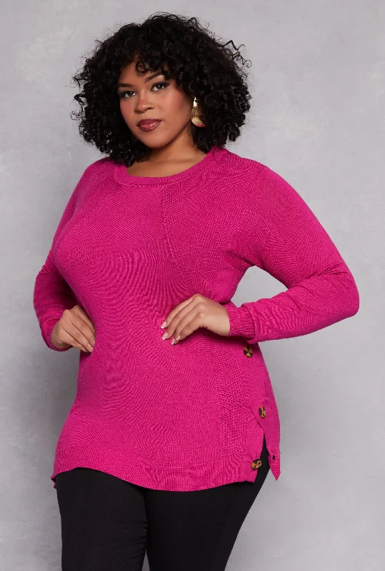 Plus Size Button Side Detail Knit Sweater