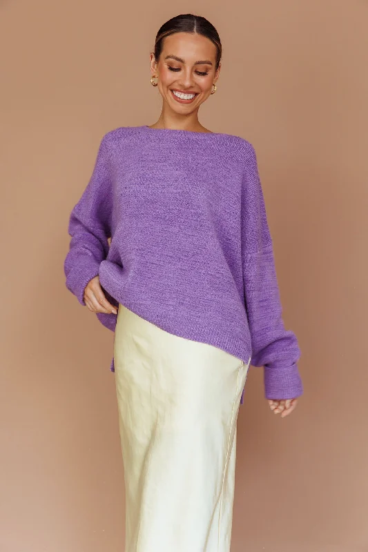 Kayce Dropped Shoulder Knit Sweater Purple