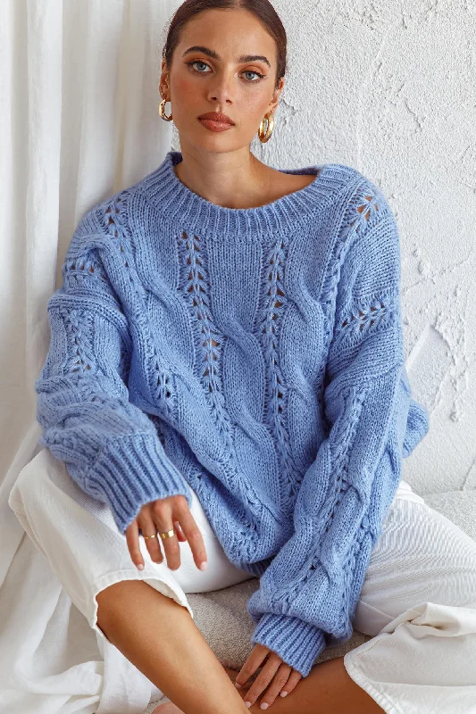 Nicola Long Sleeve Chunky Cable Knit Sweater Blue