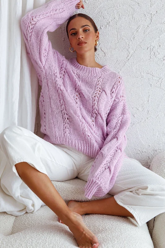 Nicola Long Sleeve Chunky Cable Knit Sweater Lilac