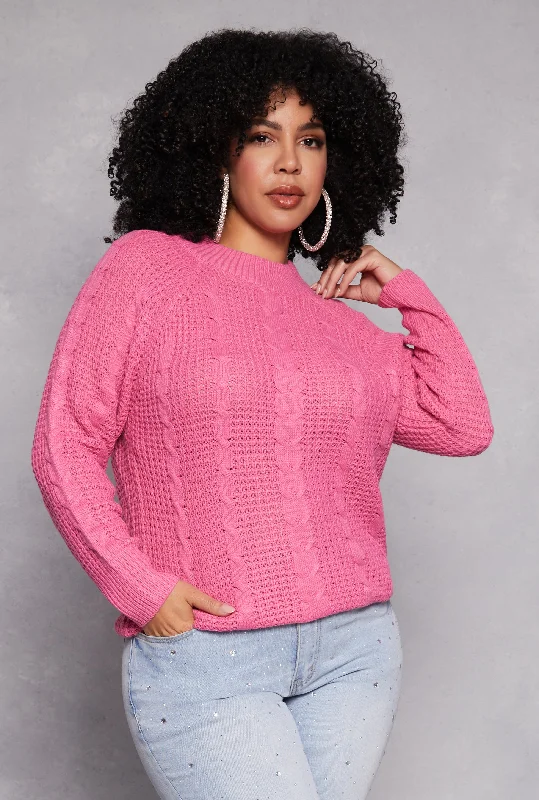 Plus Size Cable Knit Mock Neck Sweater