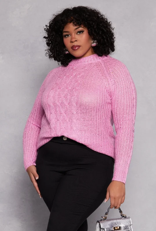 Plus Size Fringe Cable Knit Sweater