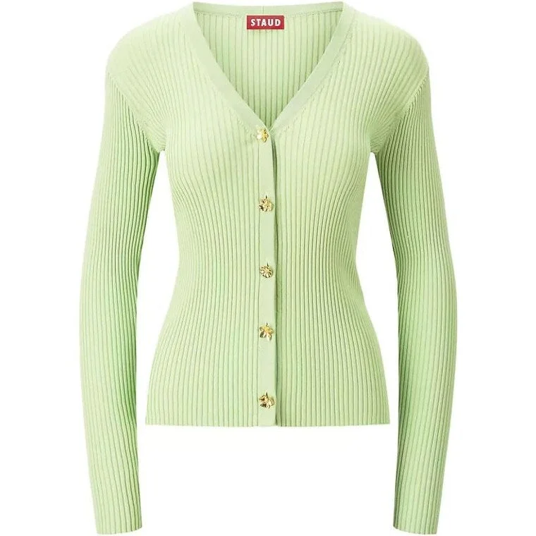 STAUD Womens Matcha Light Green Cargo Ribbed Knit Sweater