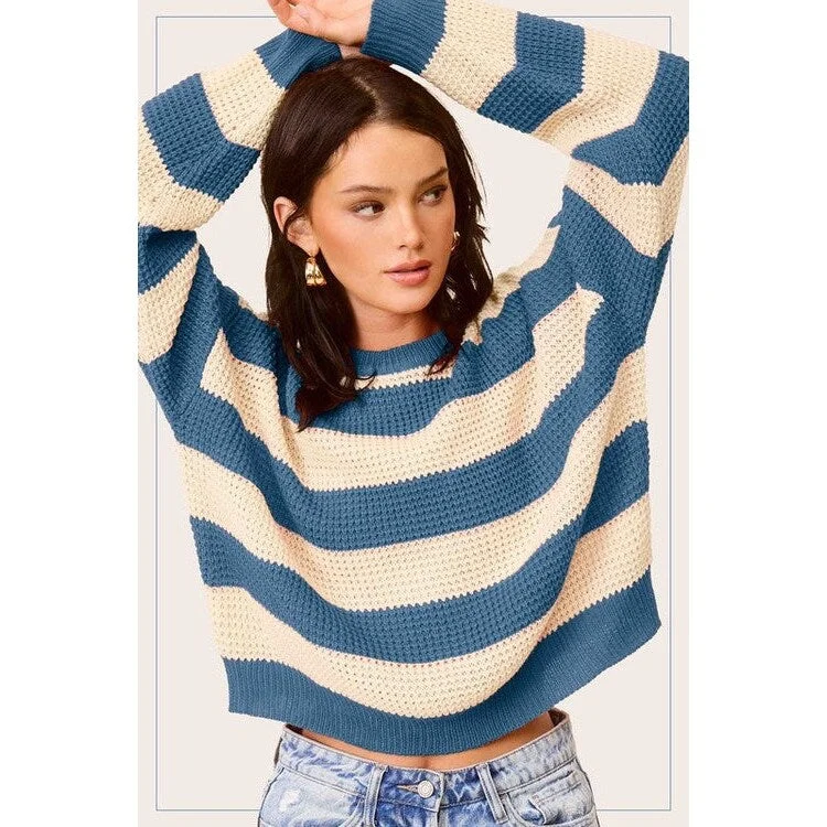 Striped Round Neck Loose Fit Sweater