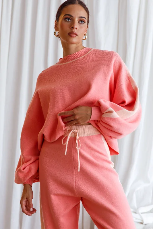 Take Me Back Balloon Sleeve Drop Shoulder Brushed Knit Sweater Peach