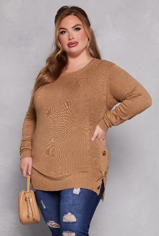 Plus Size Button Side Detail Crew Neck Sweater