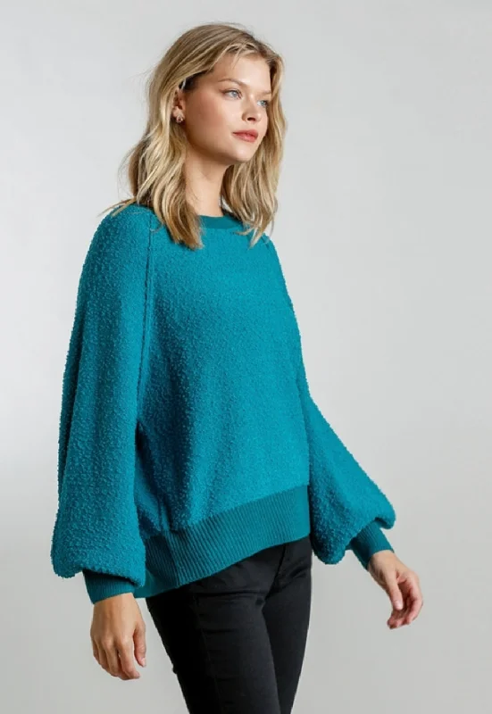 Puff Sleeve Boat Neck Sweater