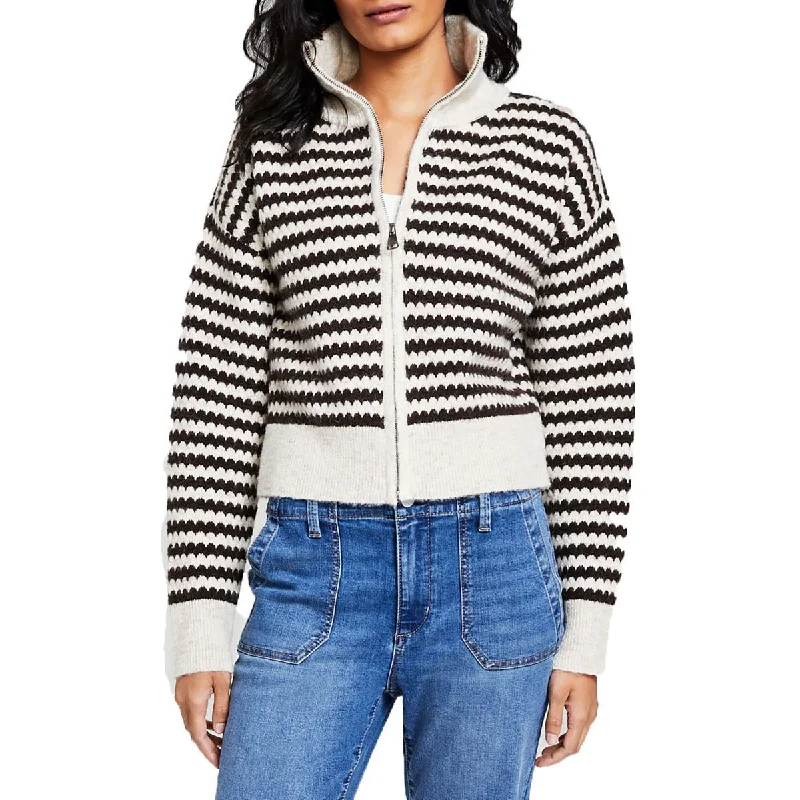 And Now This Womens Cardigan Ribbed Full Zip Sweater