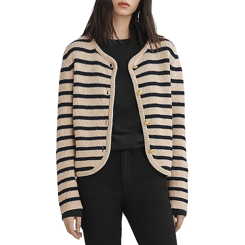 Nancy Womens Wool Striped Cardigan Sweater