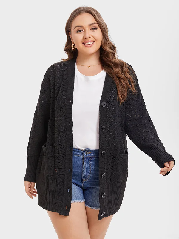 Pointelle Knit Button Dual Pocket Cardigan