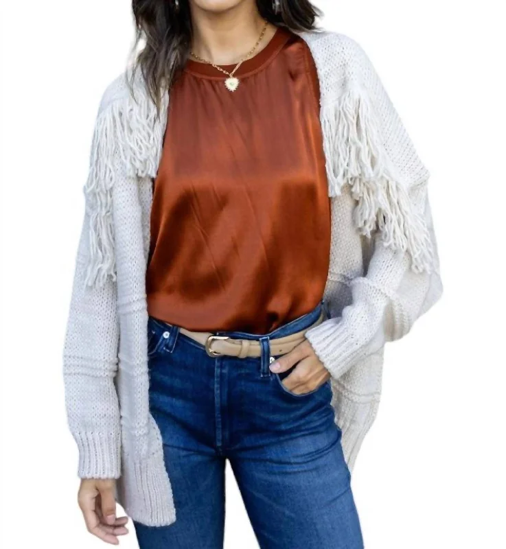 Deacon Fringe Cardigan In Oatmeal