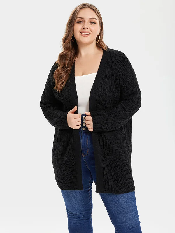 Open Front Patch Pocket Tunic Cardigan