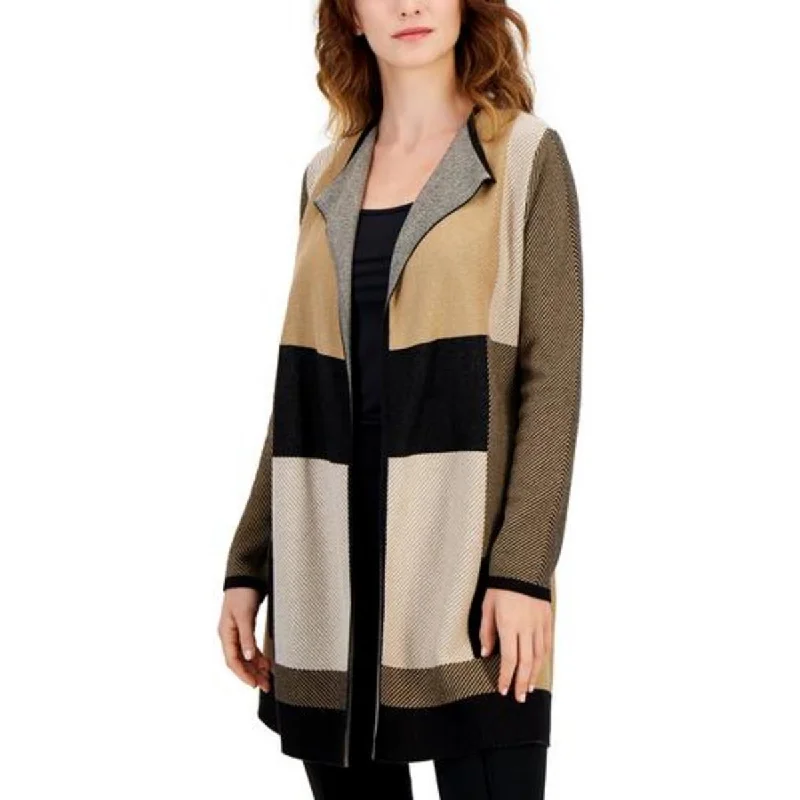 Kasper Womens Knit Edge To Edge Cardigan Sweater