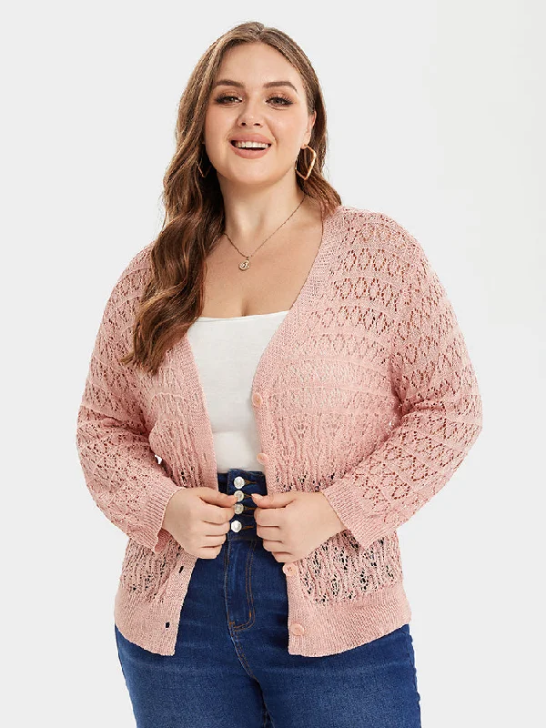 Pointelle Knit Button Front Cardigan