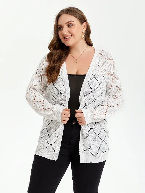 Pointelle Knit Drop Shoulder Open Front Cardigan