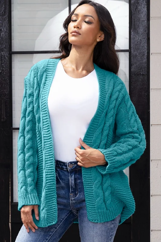 Open Front Cable-Knit Cardigan