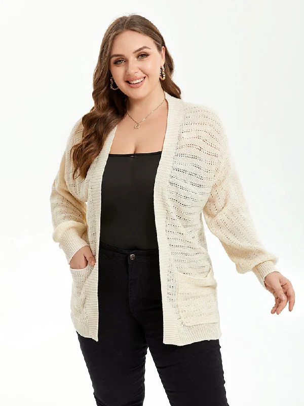 Pointelle Knit Drop Shoulder Pocket Cardigan