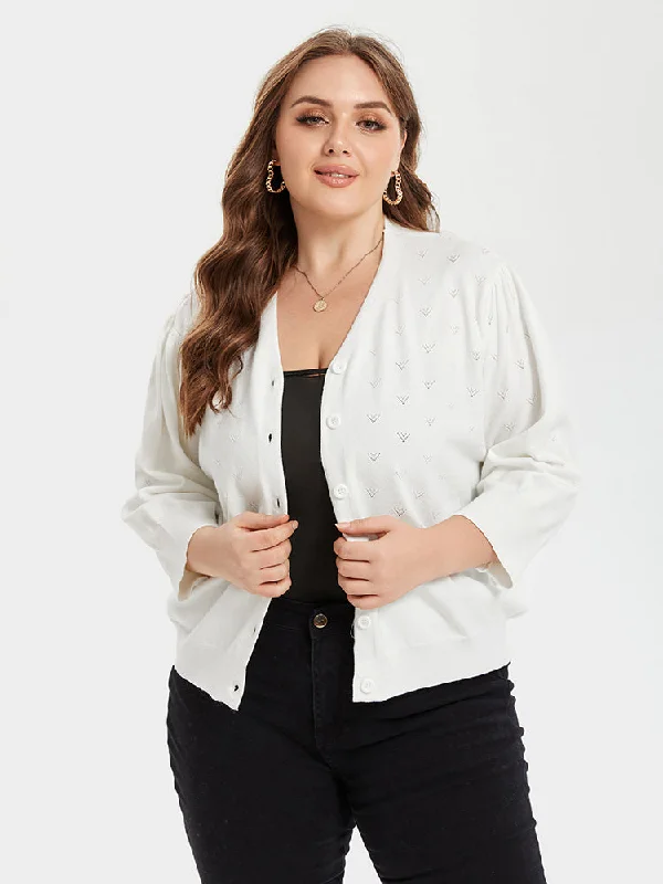 Pointelle Knit Button Front Cardigan