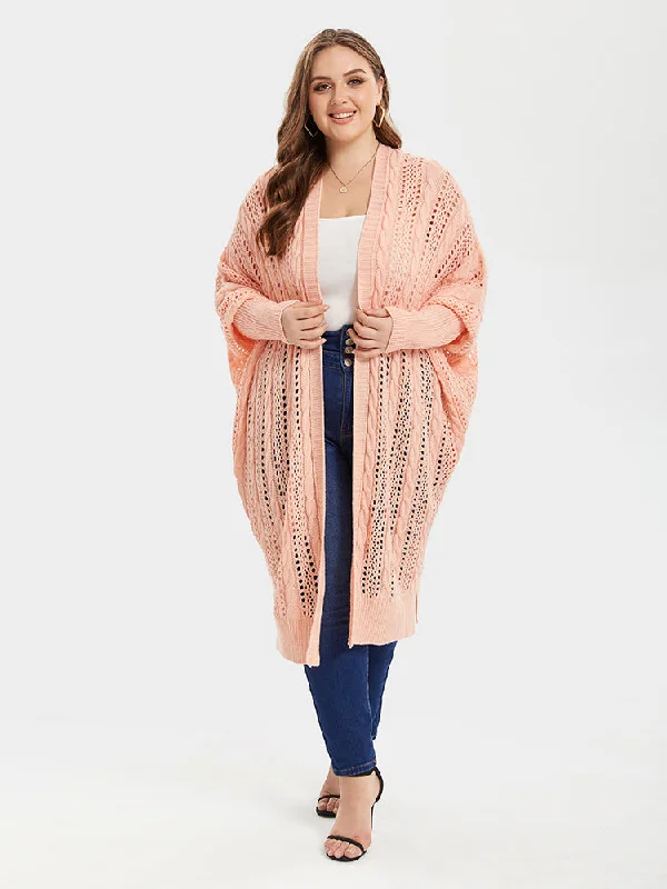 Solid Knit Batwing Sleeve Open Front Cardigan