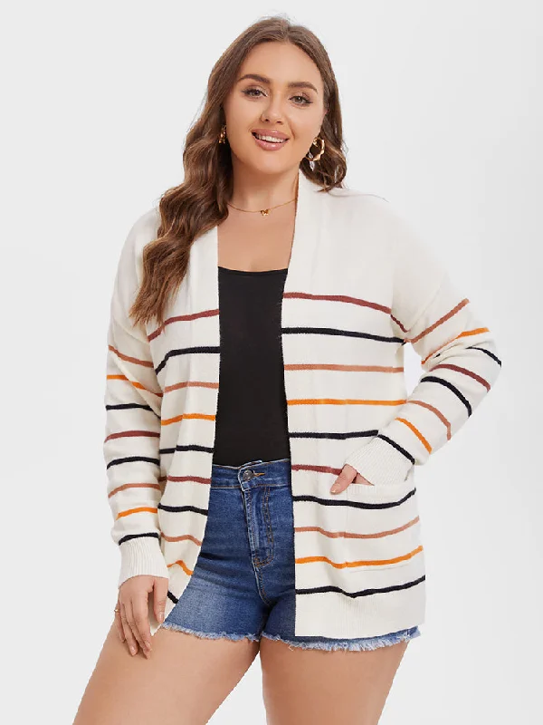 Striped Pattern Dual Pockets Cardigan