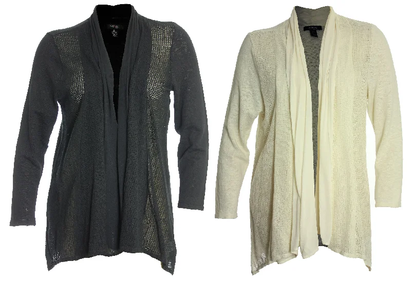 Style & Co. Black or Ivory Pointelle Trim Open Front Cardigan Sweater