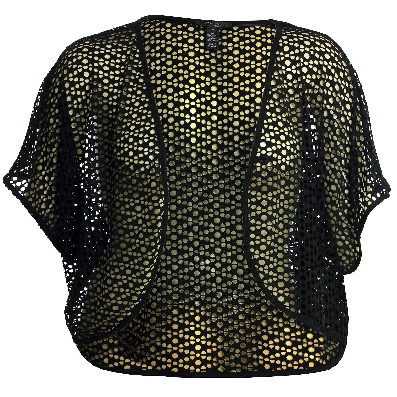 Style & Co Black Short Dolman Sleeve Open Weave Shrug Cardigan Sweater