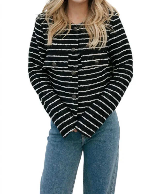 Tweed Stripe Cardigan In Black