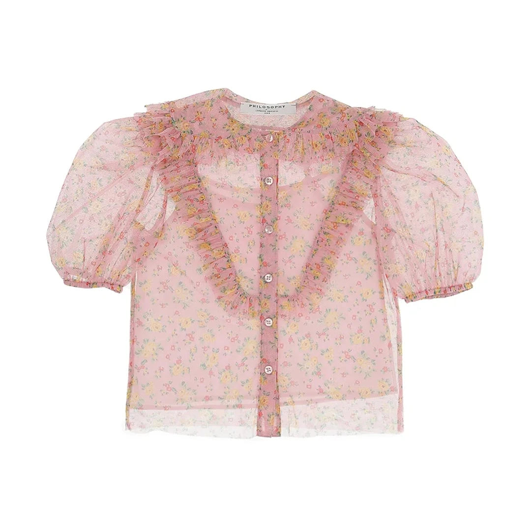 Philosophy Di Lorenzo Serafini Girl CAMICIA Floral Puffy Sleeves Top