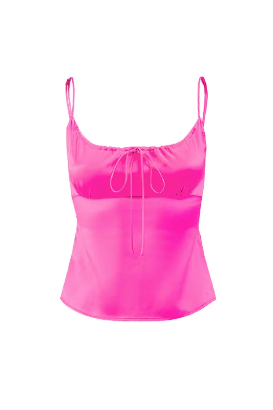 SILK DRAWSTRING CAMISOLE TOP IN HOT PINK